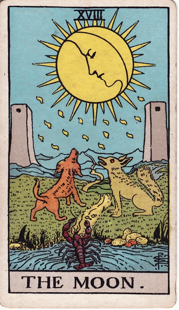 XVIII · A Lua — ilustração Rider–Waite–Smith