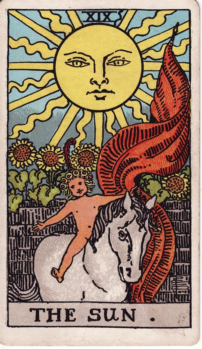 XIX · O Sol — ilustração Rider–Waite–Smith